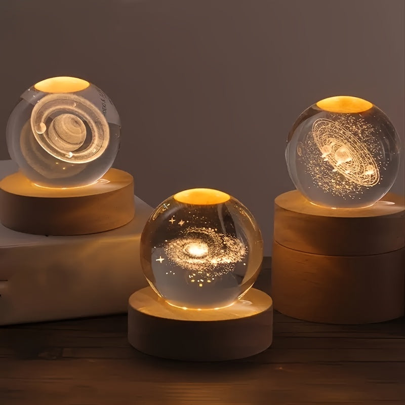 3D Galaxy Crystal Ball Night Light Warm Yellow